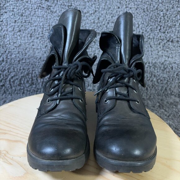 Rock & Candy Combat Boots Deane Womens Size 8 Black Military Patches Ankle Fold - Picture 2 of 8